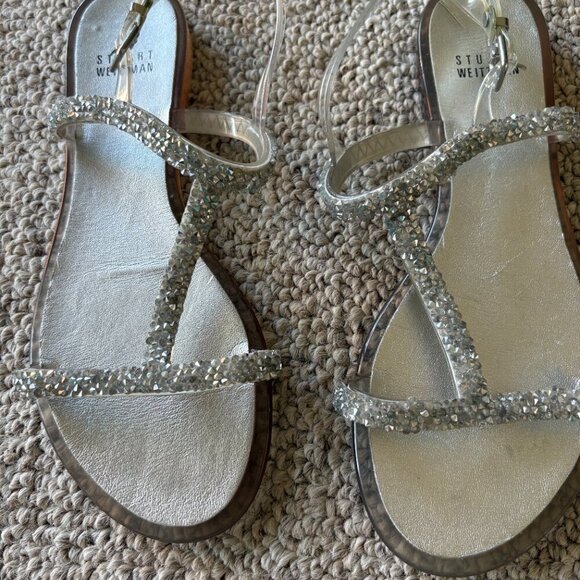 Stuart Weitzman Silver Crystal Strappy Sandals Size 38 Luxury Designer Resort - Picture 3 of 10